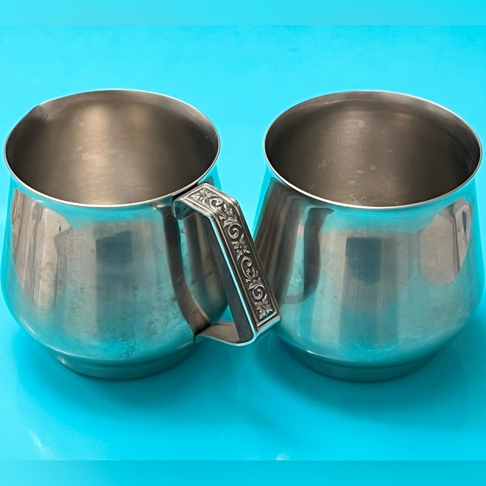 Vtg International Decorator Stainless 18-8  Creamer  and Sugar Set